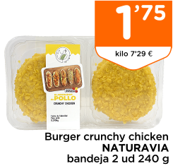 Burger crunchy chicken NATURAVIA bandeja 2 ud 240 g