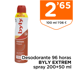 Desodorante 96 horas BYLY EXTREME spray 200+50 ml
