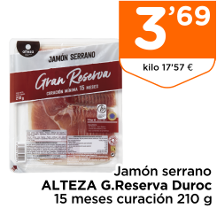 Jam?n serrano ALTEZA G.Reserva Duroc 15 meses curaci?n 210 g