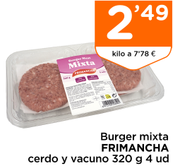 Burger mixta FRIMANCHA cerdo y vacuno 320 g 4 ud