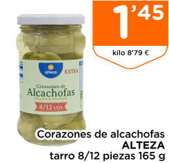 Corazones de alcachofas ALTEZA tarro 8/12 piezas 165 g