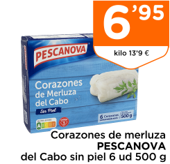 Corazones de merluza PESCANOVA del Cabo sin piel 6 ud 500 g