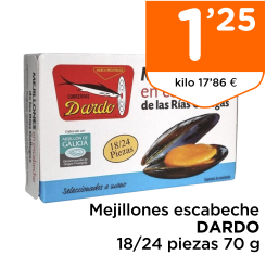 Mejillones escabeche DARDO 18/24 piezas 70 g