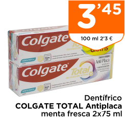 Dent?frico COLGATE TOTAL Antiplaca menta fresca 2x75 ml