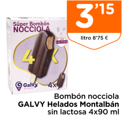 Bomb?n nocciola GALVY Helados Montalb?n sin lactosa 4x90 ml