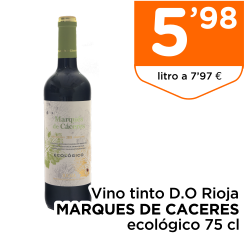 Vino tinto D.O Rioja MARQUES DE CACERES ecol?gico 75 cl