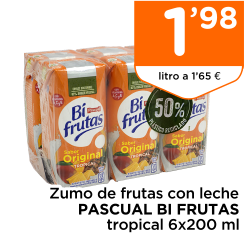 Zumo de frutas con leche PASCUAL BI FRUTAS tropical 6x200 ml