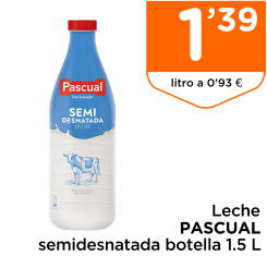 Leche PASCUAL semidesnatada botella 1.5 L
