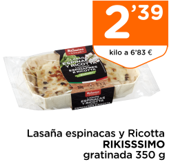 Lasa?a espinacas y Ricotta RIKISSSIMO gratinada 350 g