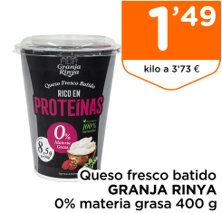 Queso fresco batido GRANJA RINYA 0% materia grasa 400 g
