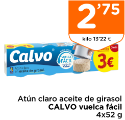 At?n claro aceite de girasol CALVO vuelca f?cil 4x52 g