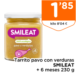 Tarrito pavo con verduras SMILEAT + 6 meses 230 g