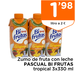 Zumo de fruta con leche PASCUAL BI FRUTAS tropical 3x330 ml