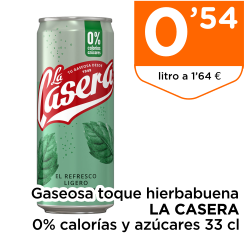 Gaseosa toque hierbabuena LA CASERA 0% calor?as y az?cares 33 cl