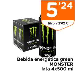 Bebida energ?tica green MONSTER lata 4x500 ml