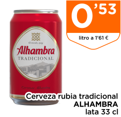 Cerveza rubia tradicional ALHAMBRA lata 33 cl