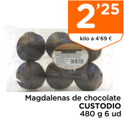 Magdalenas de chocolate CUSTODIO 480 g 6 ud