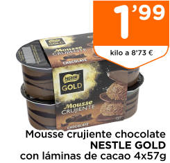 Mousse crujiente chocolate NESTLE GOLD con l?minas de cacao 4x57g