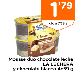 Mousse d?o chocolate leche LA LECHERA y chocolate blanco 4x59 g