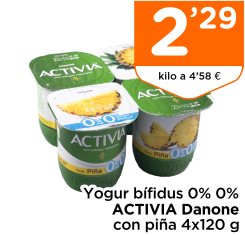 Yogur b?fidus 0% 0% ACTIVIA Danone con pi?a 4x120 g