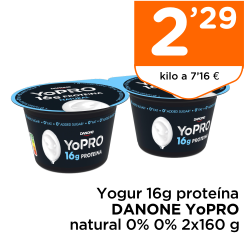 Yogur 16g prote?na DANONE YoPRO natural 0% 0% 2x160 g