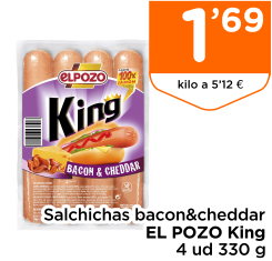 Salchichas bacon&cheddar EL POZO King 4 ud 330 g