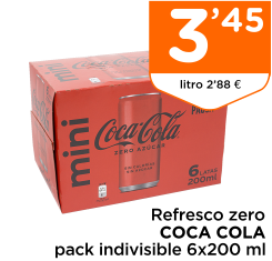 Refresco zero COCA COLA pack indivisible 6x200 ml