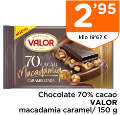 Chocolate 70% cacao VALOR macadamia caramel/ 150 g