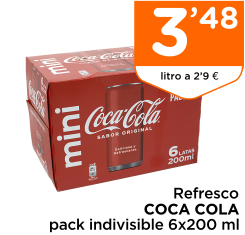 Refresco COCA COLA pack indivisible 6x200 ml