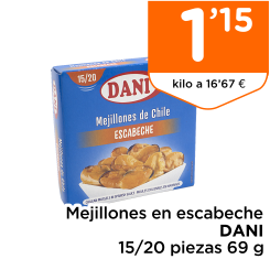 Mejillones en escabeche DANI 15/20 piezas 69 g