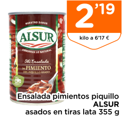 Ensalada pimientos piquillo ALSUR asados en tiras lata 355 g