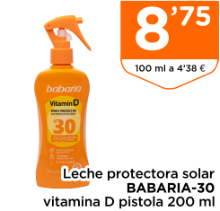 Leche protectora solar BABARIA-30 vitamina D pistola 200 ml