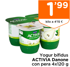 Yogur b?fidus ACTIVIA Danone con pera 4x120 g