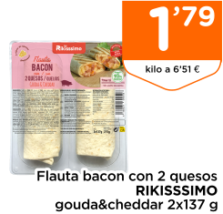 Flauta bacon con 2 quesos RIKISSSIMO gouda&cheddar 2x137 g