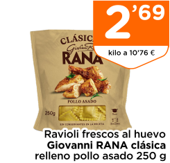 Ravioli frescos al huevo Giovanni RANA cl?sica relleno pollo asado 250 g
