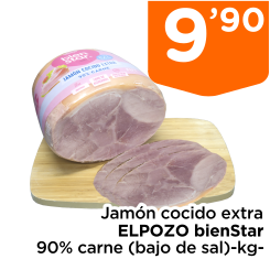 Jam?n cocido extra ELPOZO bienStar 90% carne (bajo de sal)-kg-
