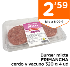 Burger mixta FRIMANCHA cerdo y vacuno 320 g 4 ud