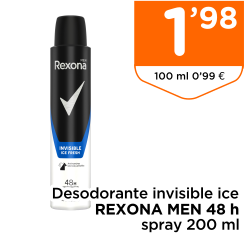 Desodorante invisible ice REXONA MEN 48 h spray 200 ml