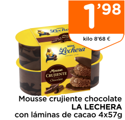 Mousse crujiente chocolate LA LECHERA con l?minas de cacao 4x57g