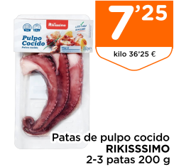 Patas de pulpo cocido RIKISSSIMO 2-3 patas 200 g