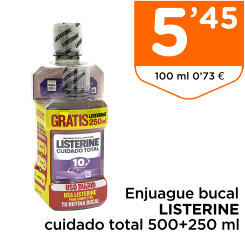 Enjuague bucal LISTERINE cuidado total 500+250 ml