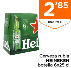 Cerveza rubia HEINEKEN botella 6x25 cl