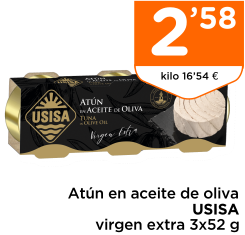 At?n en aceite de oliva USISA virgen extra 3x52 g