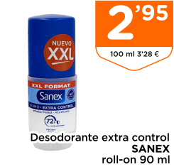 Desodorante extra control SANEX roll-on 90 ml