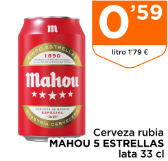 Cerveza rubia MAHOU 5 ESTRELLAS lata 33 cl