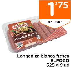 Longaniza blanca fresca ELPOZO 325 g 9 ud