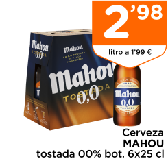 Cerveza MAHOU tostada 00% bot. 6x25 cl