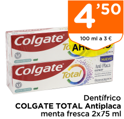 Dent?frico COLGATE TOTAL Antiplaca menta fresca 2x75 ml