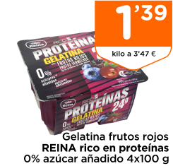 Gelatina frutos rojos REINA rico en prote?nas 0% az?car a?adido 4x100 g