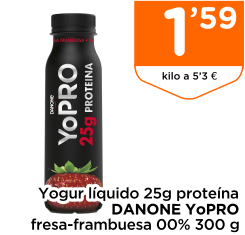 Yogur l?quido 25g prote?na DANONE YoPRO fresa-frambuesa 00% 300 g